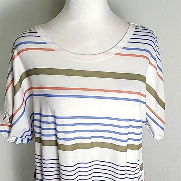 T-Shirt Dress, White with Blue, Pink & Gray Stripes, Size Medium - Picture 3 of 7